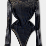 Body Transparent Antonella avec Manches Longues et Paillettes