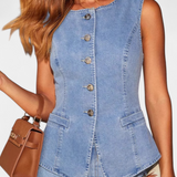 Ensemble Ludovica en Denim avec Gilet Ajusté et Jeans Évasés
