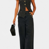 Ensemble Ludovica en Denim avec Gilet Ajusté et Jeans Évasés