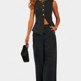 Ensemble Ludovica en Denim avec Gilet Ajusté et Jeans Évasés