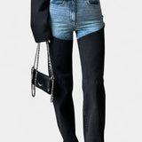 Jeans Mijie Taille Haute avec Patchwork et Jambe Droite