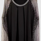 Blouse Florale Élégante avec Manches en Tulle et Accents en Strass