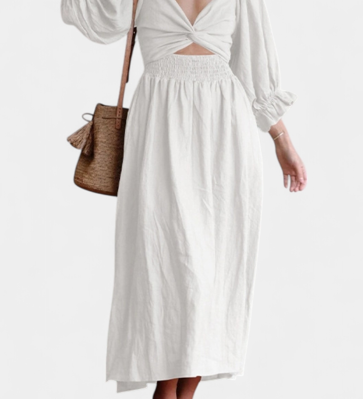 Robe Petra à Deux Niveaux avec Corsage Froncé et Manches Bouffantes