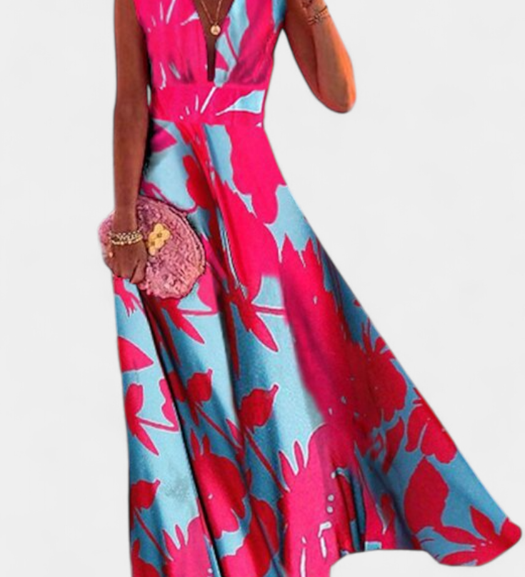 Robe Salma en A avec Imprimé Minimaliste et Col en V