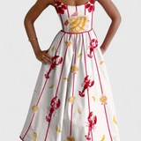 Robe Vintage Maricela avec Bretelles et Imprimé Sardine