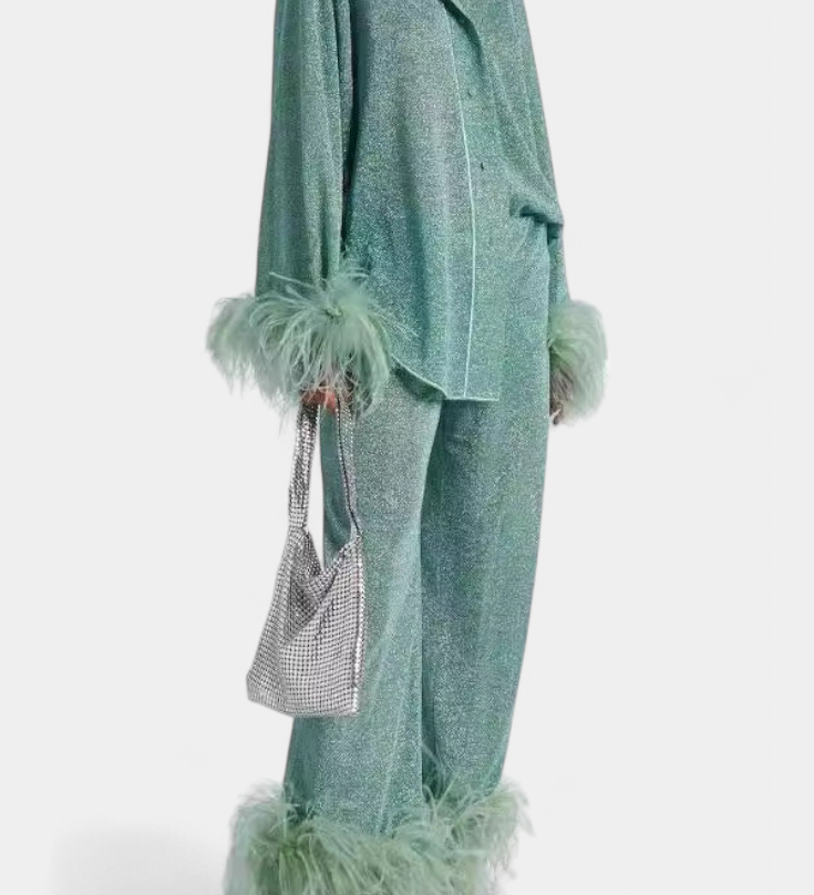 Ensemble Polina en Deux Pièces avec Col en Plumes