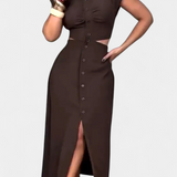 Robe Midi Griselda avec Boutons et Taille Découverte