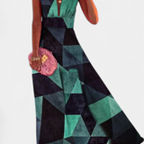 Robe Salma en A avec Imprimé Minimaliste et Col en V