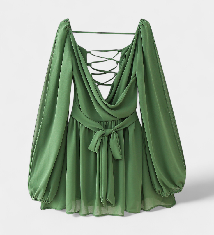 Robe Mini Skylar avec Décolleté en V et Manches Légères