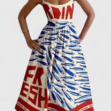 Robe Vintage Maricela avec Bretelles et Imprimé Sardine