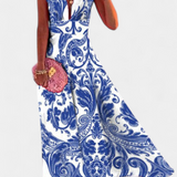 Robe Salma en A avec Imprimé Minimaliste et Col en V