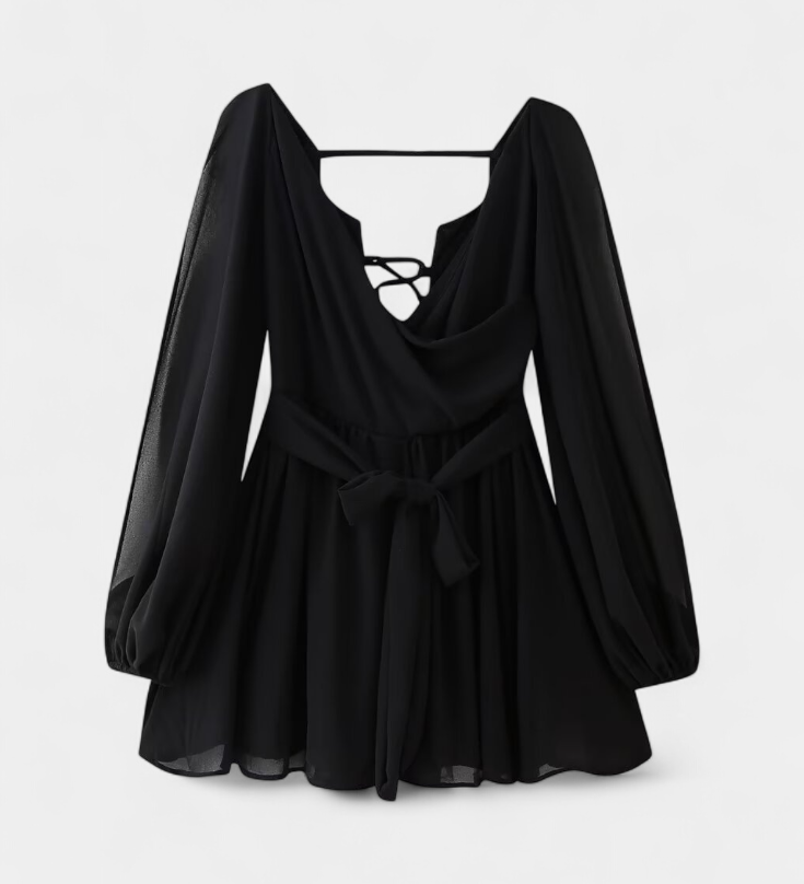 Robe Mini Skylar avec Décolleté en V et Manches Légères