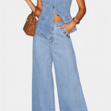 Ensemble Ludovica en Denim avec Gilet Ajusté et Jeans Évasés