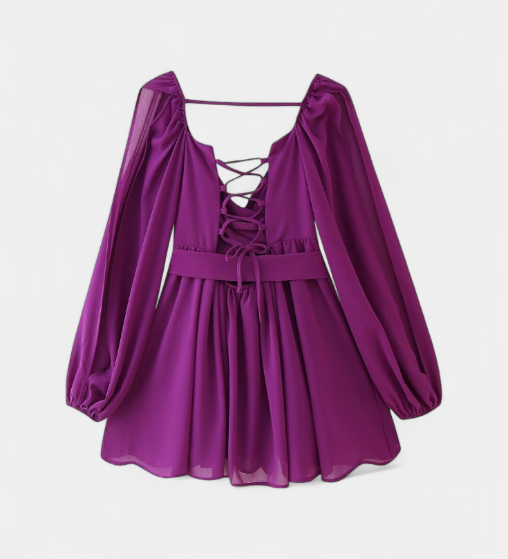 Robe Mini Skylar avec Décolleté en V et Manches Légères
