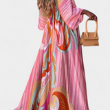 Robe Maxi Joelle Rainbow avec Décolleté en V et Manches Chauve-Souris