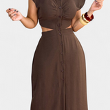 Robe Midi Griselda avec Boutons et Taille Découverte