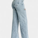 Jeans Evian Délavés à Jambe Droite avec Strass