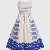 Robe Vintage Maricela avec Bretelles et Imprimé Sardine