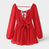 Robe Mini Skylar avec Décolleté en V et Manches Légères