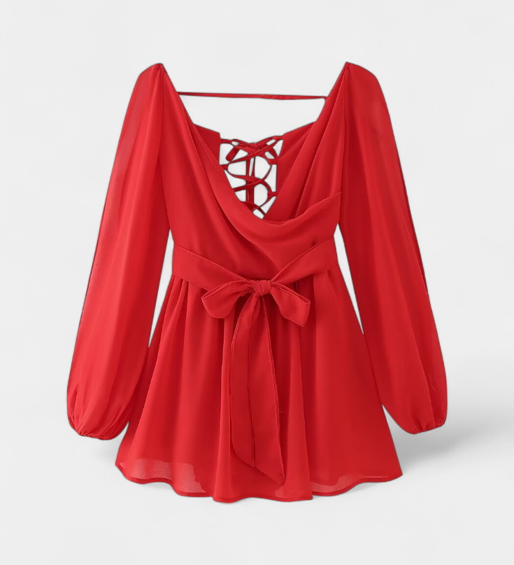 Robe Mini Skylar avec Décolleté en V et Manches Légères