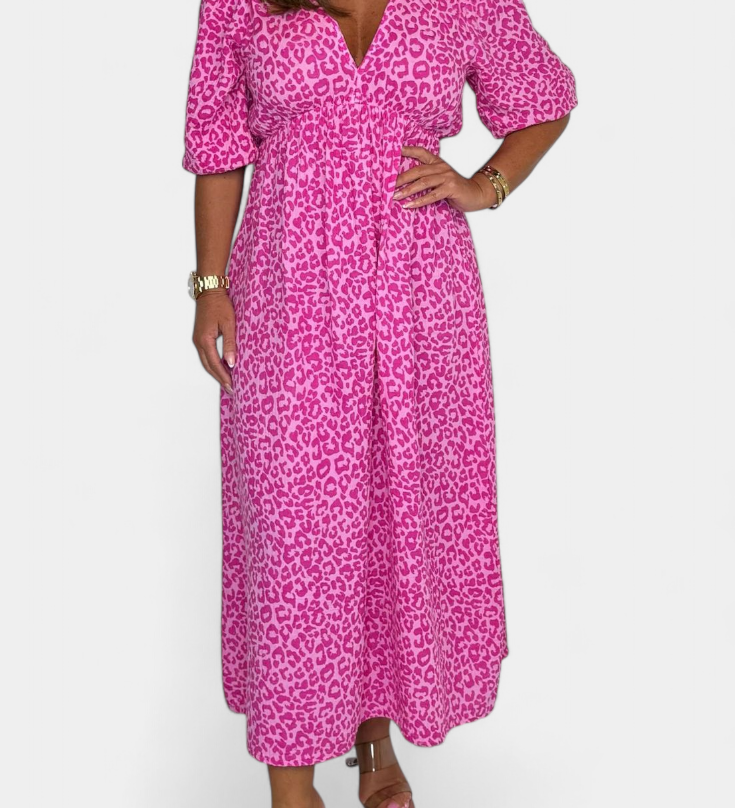 Robe Midi Ercilia avec Imprimé Vibrant et Manches Bouffantes