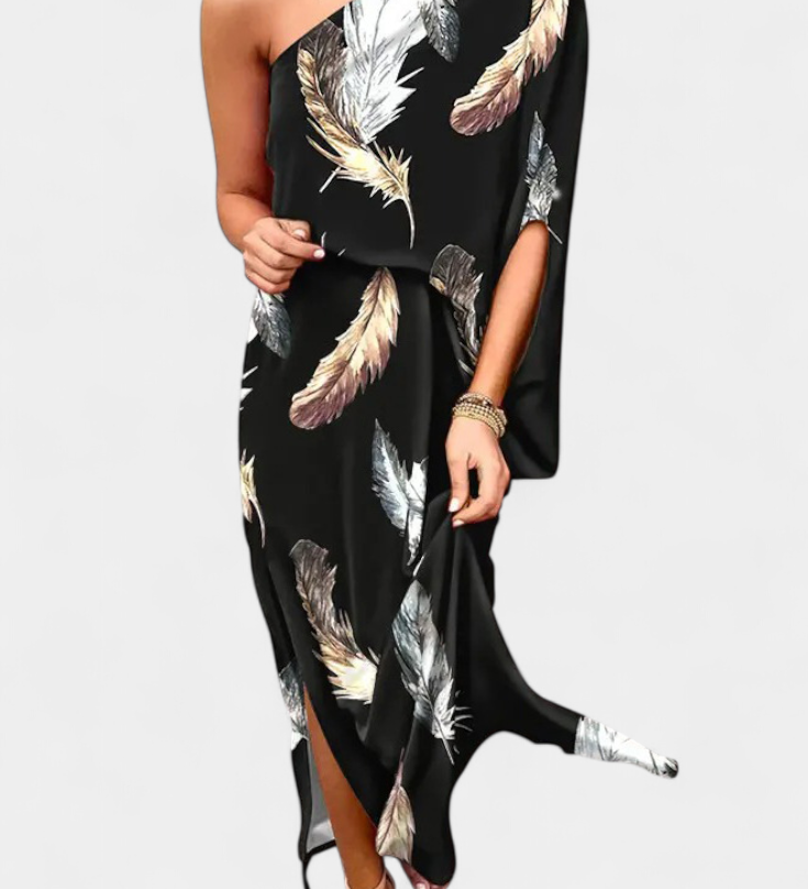 Robe Carlena à Épaule Dénudée avec Imprimé Romantique