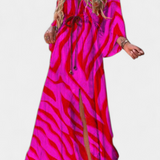 Robe Maxi Joelle Rainbow avec Décolleté en V et Manches Chauve-Souris
