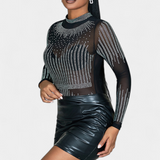 Body Transparent Antonella avec Manches Longues et Paillettes