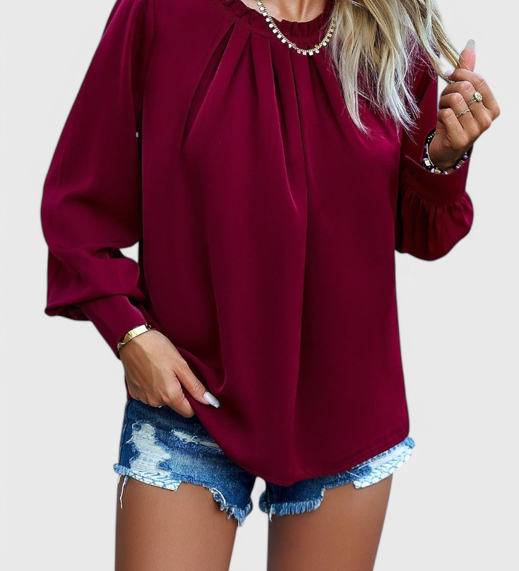 Blouse Dottie à Manches Longues avec Col en Dentelle