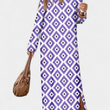 Robe Longue Géométrique Breeze avec Fente Latérale et Décolleté en V