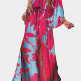 Robe Maxi Joelle Rainbow avec Décolleté en V et Manches Chauve-Souris