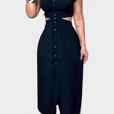 Robe Midi Griselda avec Boutons et Taille Découverte