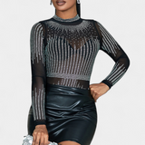 Body Transparent Antonella avec Manches Longues et Paillettes