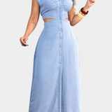 Robe Midi Griselda avec Boutons et Taille Découverte