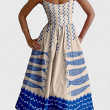 Robe Vintage Maricela avec Bretelles et Imprimé Sardine