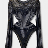 Body Transparent Antonella avec Manches Longues et Paillettes