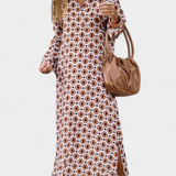 Robe Longue Géométrique Breeze avec Fente Latérale et Décolleté en V