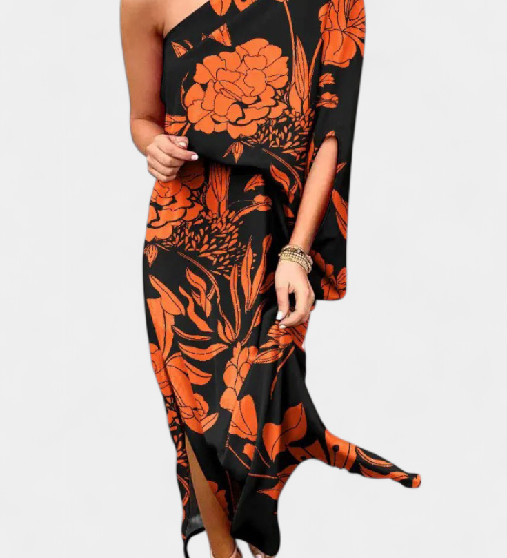 Robe Carlena à Épaule Dénudée avec Imprimé Romantique