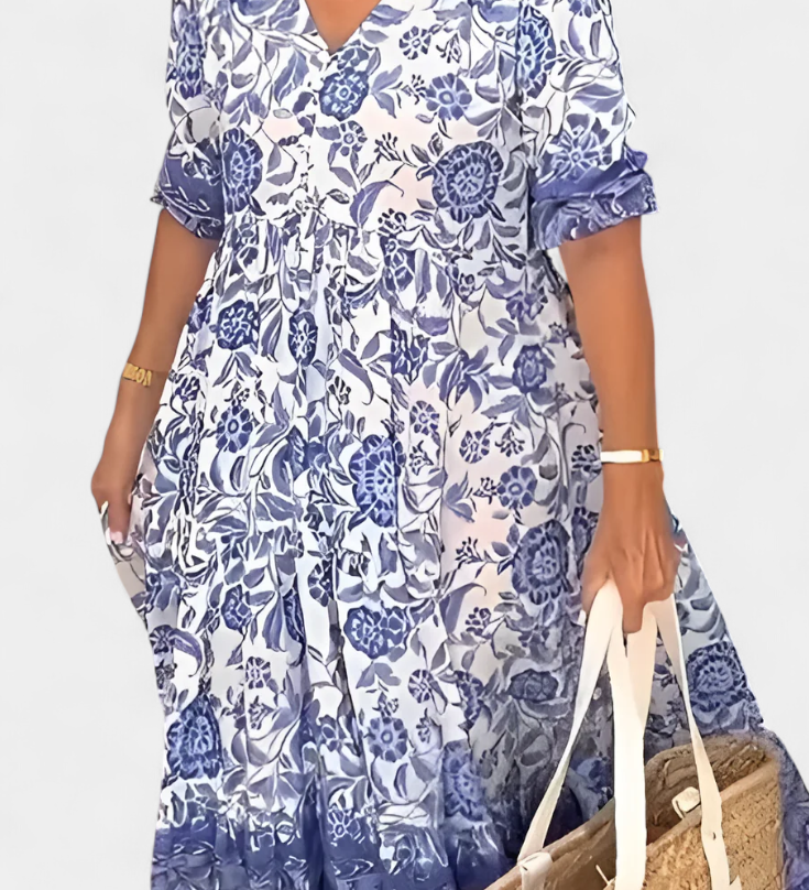 Robe Florale Bohémienne Elcira avec Décolleté en V et Volants