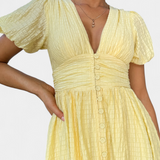 Robe Maxi Mélia avec Décolleté en V et Manches Bouffantes