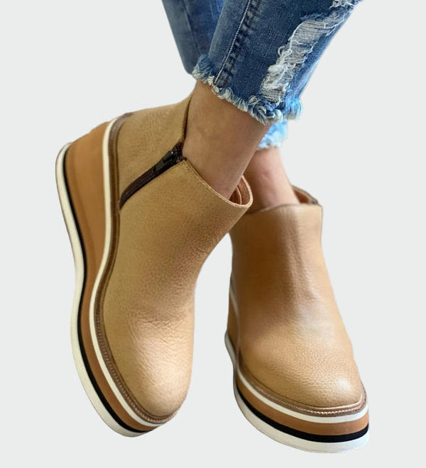 Celia | Bottines en cuir camel élégantes avec plateforme