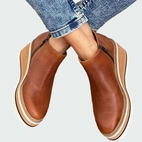Celia | Bottines en cuir camel élégantes avec plateforme