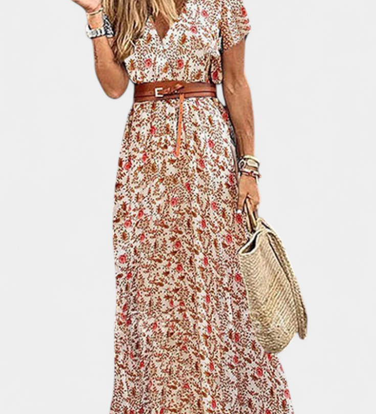 Robe d'été boho Anfisa avec ceinture et décolleté en V