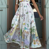 Robe Longue avec Ribbons et Imprimé Floral Fantaisie