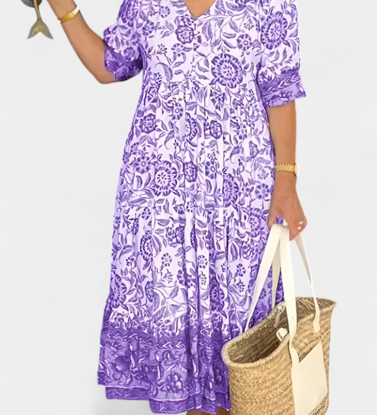 Robe Florale Bohémienne Elcira avec Décolleté en V et Volants