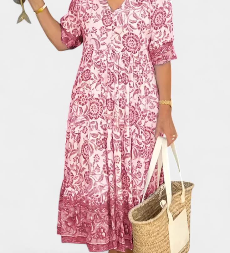 Robe Florale Bohémienne Elcira avec Décolleté en V et Volants