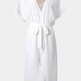Robe Effie White Croisée avec Encolure Découpée et Fente Frontale