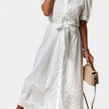 Robe Chemise Nerea Brodée avec Ceinture et Manches Bouffantes