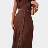 Robe Midi Griselda avec Boutons et Taille Découverte