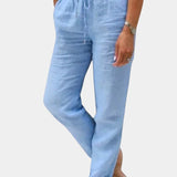Pantalon en Lin Mélangé Violet Coupe Relaxée